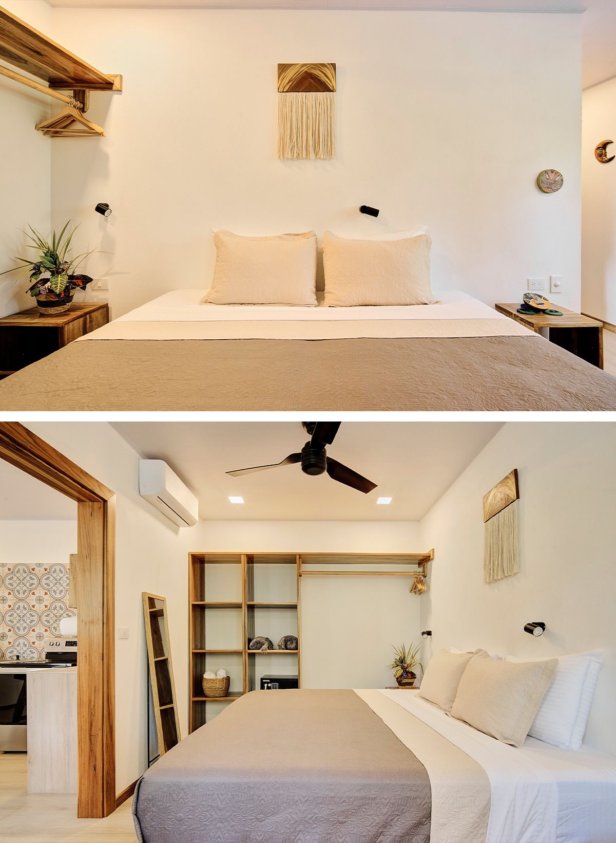 Details of the bedroom in the Raisa apartment facing the kitchen