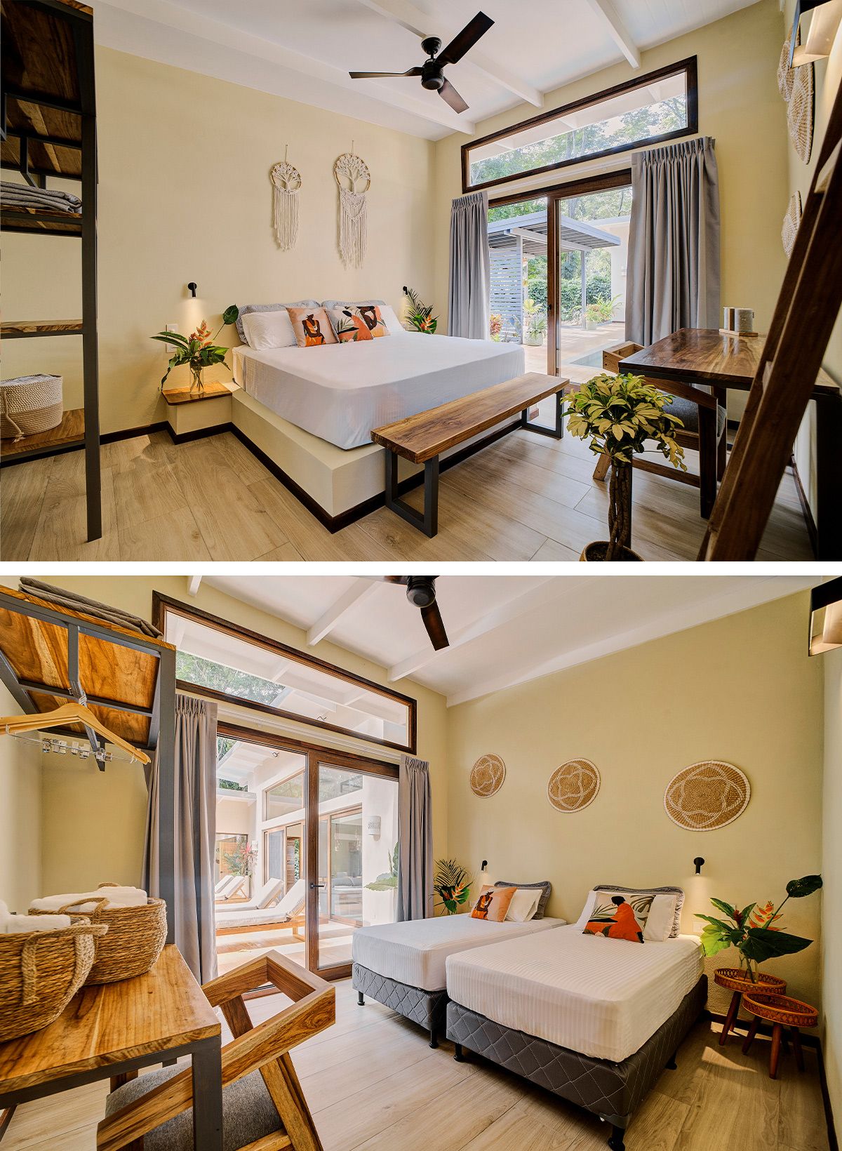 Detalles del cuarto de ba&ntilde;o con puerta de madera y ducha abierta