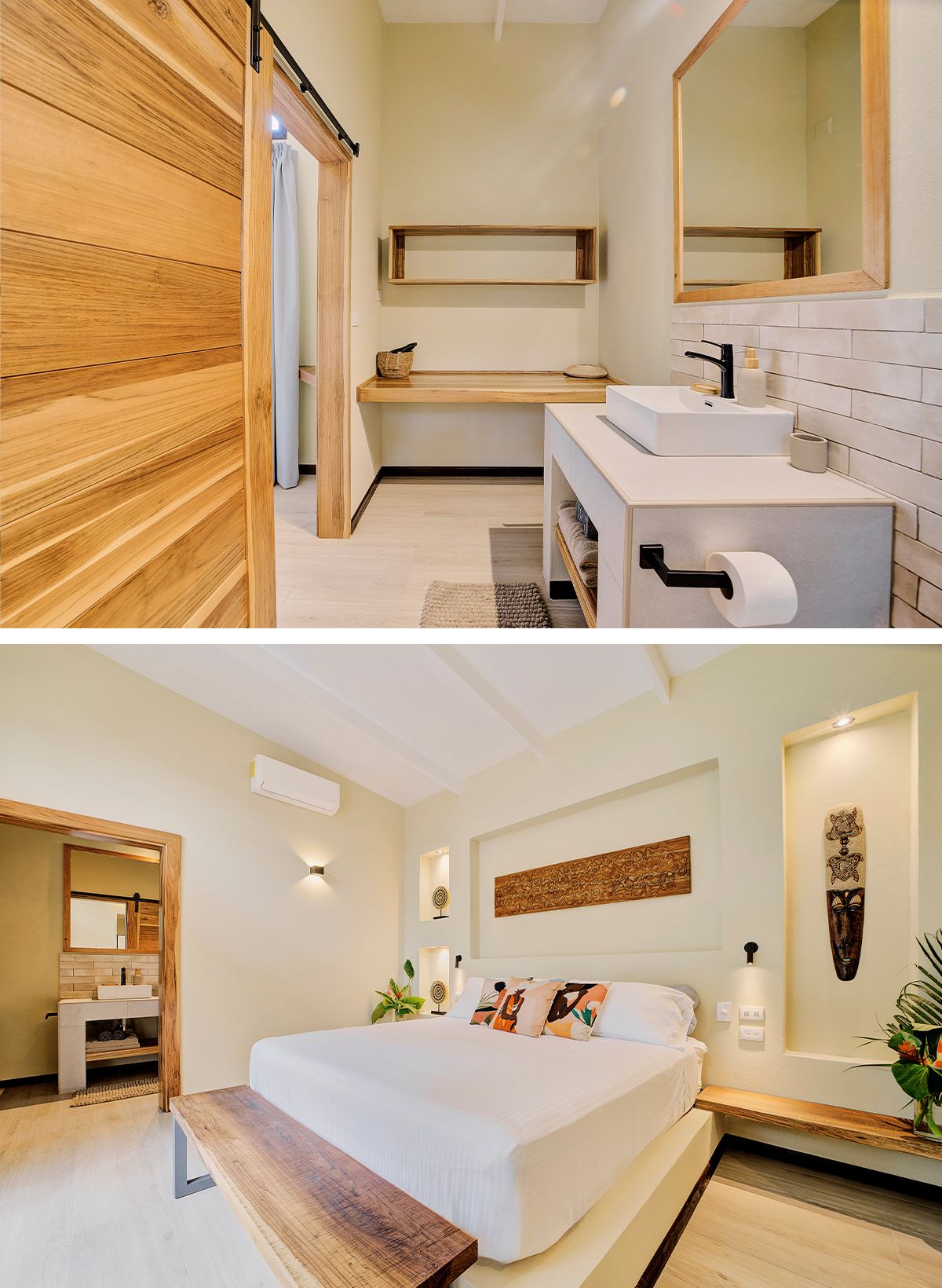 Detalles de ba&ntilde;os y duchas de las villas de Villas Roca del Caribe